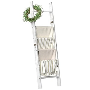 Acacia Wood Contemporary Fabric Blanket <b>Ladder</b> with Quilted Blankets | Wholesale Home Dcor - Product Image 2
