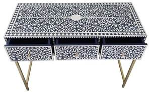 Decorative Accent Furniture Hollywood Glam <b>Vanity</b> Table With Black White Pattern Brass Frame And Matching <b>Stool</b> For Bedroom - Product Image 6