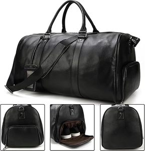 Genuine Leather Gym Bag Vintage Weekender <b>Backpack</b> Water Resistant Durable <b>Large</b> Capacity Zipper Closure Custom Logo Unisex - Product Image 3