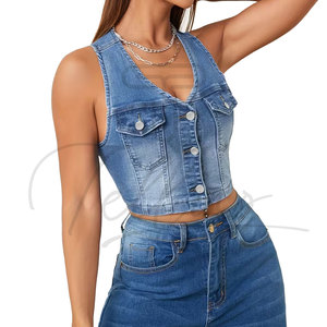 Haut court en jean pour femme, design personnalisé, usage extérieur, couleur unie, confortable, respirant, manches courtes, automne, Tellus Apparel - Product Image 2