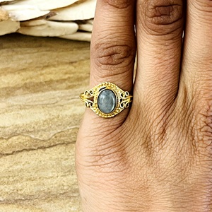 Unique Antique Design Labradorite <b>Ring</b> Boho Brass <b>Rings</b> for Women 18k Gold Plated Vintage <b>Statement</b> <b>Ring</b> for Wholesale/OEM/ODM - Product Image 4