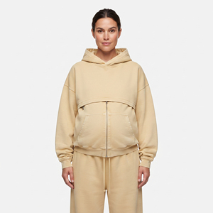 Sudadera con capucha de maternidad al por mayor para mujer, forro polar de 450 g/m², hombros caídos, top con capucha para lactancia, talla grande para damas - Product Image 1