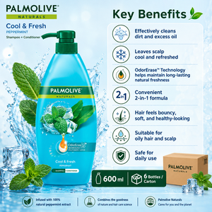 Palmolive Naturals Cool & Fresh Peppermint <b>Shampoo</b> 600ml | 2-in-1 Oil Control & Scalp Refreshing - Product Image 2