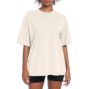 Camiseta Extra Grande de Algodón Ecológico para Mujer, Diseño Ajustado Largo, Estilo Casual, Estampado Sólido, Logotipo Personalizado, Verano - Product Image 1