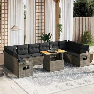 Conjunto de Sofá de Jardín de Ratán PE Gris con Patas Ajustables Grandes - Product Image 1