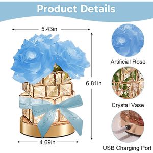 Lampada da Tavolo Romantica a Forma di Rosa, 3 Colori, Dimmerabile, Ricaricabile, Senza Fili, con Controllo Touch, Regalo in Cristallo per Fidanzata o Moglie - Product Image 3