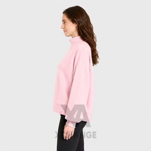Sudadera de Forro Polar con Cuello Alto para Mujer, Holgada, con Hombros Caídos, Manga Corta, Tejida, de Color Sólido, Transpirable, para Invierno, Corte Regular - Product Image 2