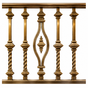 Rampe d'escalier en métal bronze décoratif avec balustres torsadés et motif central elliptique décoratif pour intérieur de luxe - Product Image 1