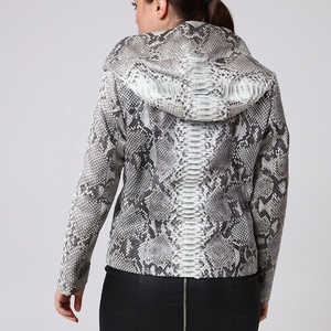 Snake Skin Print Bomber <b>Jacket</b> Women's Faux <b>Leather</b> Zipper Front <b>Long</b> Sleeve Short Length Autumn Style Woven Fabric - Product Image 5