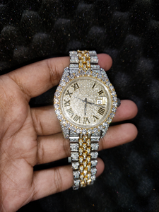 Reloj de Cuarzo de Lujo con Incrustaciones de Diamantes, Caja Redonda de 41 mm, Pantalla Analógica, Números Romanos, Cierre Desplegable de Acero Inoxidable, para Hombre y Mujer - Product Image 6