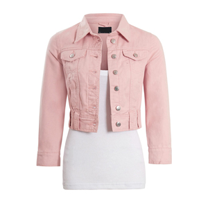 Women's Pink <b>Cropped</b> <b>Denim</b> <b>Jacket</b> Belted Waist Button Front Long Sleeve Slim Fit Casual Fashion Outerwear Waterproof Breathable - Product Image 5