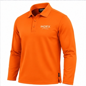 Polo de Manga Larga para Hombre, Color Sólido, Corte Regular, Cuello con Botones, Color Naranja - Product Image 4