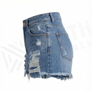 Shorts en jean pour femme à franges, coupe slim extensible, style décontracté d'été, streetwear, vêtement tendance et élégant - Product Image 3
