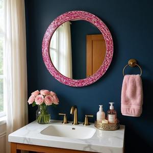 Espejo de Pared Redondo con Marco de Mosaico de Madreperla, Estilo Barroco Moderno, para Baño, Decoración del Hogar - Product Image 2
