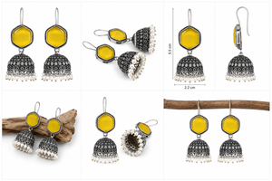 ต่างหูแบบจุมก้าหินตาแมวสีเหลืองแบบออกซิไดซ์พร้อมมุกห้อย ขายส่ง - Product Image 5