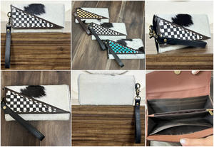 Nuevo Bolso de Mano de Cuero Vacuno con Diseño a Cuadros 2025, Cartera de Cuero Genuino de Lujo con Correa para la Muñeca y Tarjetero - Product Image 3