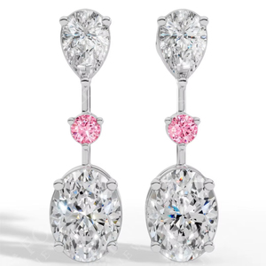 ต่างหูทรงหยดน้ำแบบคู่ประดับเพชรทรงลูกแพร์และทรงรีสีชมพู เพชรเลี้ยงในห้องปฏิบัติการ ชุบเงิน เครื่องประดับหรูหรา - Product Image 1
