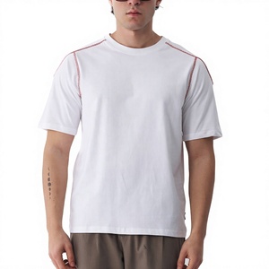T-shirt blanc à manches courtes pour homme, col rond, coupe classique, bordure contrastée, tricoté, 100 % coton, décontracté, respirant, écologique, séchage rapide - Product Image 1