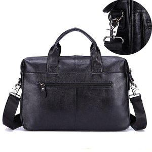 Men's Genuine <b>Leather</b> Business <b>Briefcase</b> With Adjustable Strap Classic Style Zipper Closure Black - Product Image 5