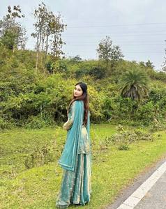 <b>Light</b> <b>Blue</b> Pakistani Dress Embroidered Salwar Kameez Set Long Sleeve <b>Lehenga</b> Outfit for Wedding Festival Wear - Product Image 4