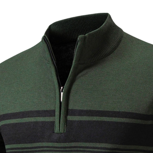 Pull en maille rayé vert pour homme avec col zippé, manches longues et col côtelé, idéal pour un usage décontracté – Vêtements en gros - Product Image 6