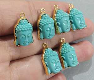Conector de Colgante de Rostro de Buda de Turquesa Azul al por Mayor, de Latón con Baño de Oro de 18k, Conectores de Engaste Único para Fabricación de Joyería DIY - Product Image 3