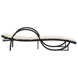 Chaise longue en rotin PE noir et blanc crème avec structure en acier thermolaqué, mobilier d'extérieur durable - Product Image 5