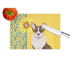 Cárdigan atigrado de girasoles de verano, tabla de cortar Corgi decorativa de vidrio templado, tabla de servir de cocina de gran tamaño, platos - Product Image 4
