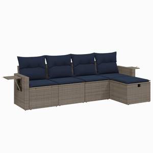 Juego de sofás de patio de ratán sintético gris de 5 piezas con cojines, sofás de jardín - Product Image 2