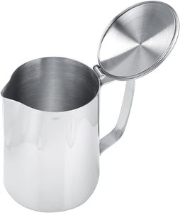 Jarra de acero inoxidable superventas para espumar leche con tapa y asa, ideal para arte de café con leche en oficina y cocina. - Product Image 4