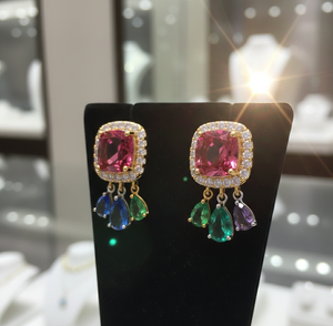 Pendientes Pequeños de Plata de Ley 925 con Baño de Oro de 18K, con Múltiples Piedras Rosadas de 10mm y Circonitas Cúbicas, 12g, Joyería para Fiesta, Regalo para Mujer - Product Image 4