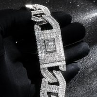 Collier chaîne cubaine Mariner en argent sterling 925 14mm pour homme plaqué or VVS Moissanite diamant taille baguette pour fiançailles