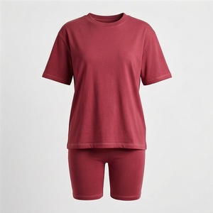 Women's 2Piece Solid Color Short Sleeve T Shirt and Above Knee Shorts <b>Set</b> Crew Neck Loose Fit Casual Wear Spandex Cotton <b>Knitted</b> - Product Image 1