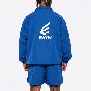 <b>Men's</b> Nylon Solid Windbreaker <b>Jacket</b> and Shorts Set 2-Piece <b>Summer</b> Sportswear Drawstring Closure Stand Collar Track Suit - Product Image 4