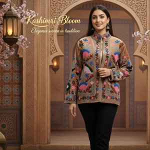Brown Velvet Embroidery Bomber Jacket | Floral Needle <b>Work</b> <b>Stand</b> Collar Women Casual Wear Handmade Masterpiece Cotton Lining - Product Image 5