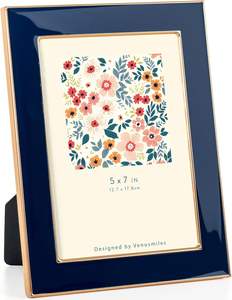 Marco de Fotos Esmaltado, Borde Metálico Dorado con Soporte, Marco de Fotos de Vidrio Real para Pared y Exhibición, Galería de Fotos Familiar y de Oficina, Color Azul Marino - Product Image 1