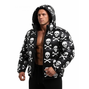 Veste matelassée noire unie pour homme avec fermeture éclair, capuche, style streetwear, coupe musculation, personnalisable avec logo OEM - Product Image 1