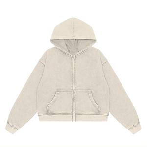Hoodie oversize tendance pour homme, délavé à l'acide, décontracté, à manches longues, 100% coton molletonné, épaules tombantes, fermeture éclair, style streetwear - Product Image 6