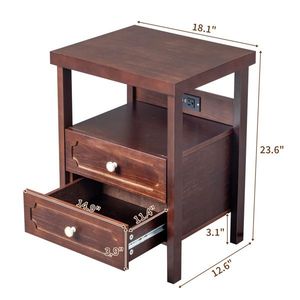 Living Room Bedroom Wood Nightstand End <b>Side</b> Table with 2 Drawers - Product Image 6