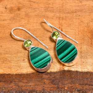 Malachite And Peridot <b>Earrings</b> Sterling Silver <b>Teardrop</b> <b>Earrings</b> Green Gemstone Dangle Handmade Boho Gift For Her - Product Image 5