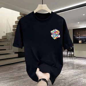 T-shirt décontracté pour homme, 100% coton, motif dessin animé, respirant, manches courtes, col rond, coupe décontractée, 250g - Product Image 2