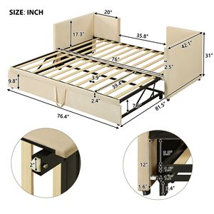 Divano letto imbottito beige a una piazza e mezza con letto estraibile a scomparsa - Product Image 6
