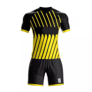 five b Men's <b>Black</b> Yellow Striped Soccer Jersey Shorts Set Sublimated Moisture Wicking Athletic Fit Short Sleeve Uniform - Product Image 2