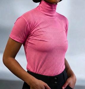 Chemise d'équitation personnalisée 2026 à manches courtes et col roulé en maille à séchage rapide pour femme – Vêtement d'équitation - Product Image 3