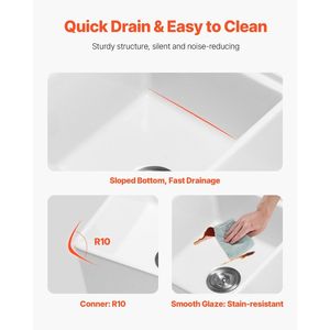 Lavello da cucina a doppia vasca in argilla refrattaria bianca 33x20 pollici, con frontale a grembiule, stile Farmhouse, installazione sottopiano, multiuso - Product Image 5