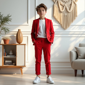 Custom Boys Burgundy 2 Piece Suit Formal Wedding <b>Ring</b> Bearer Party Blazer Pants Set - Product Image 1