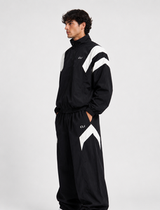 Oversized Color Block Nylon Windbreaker Unisex Tracksuit Custom Reflective Contrast Panel Full Zip Stand Collar OEM <b>Track</b> <b>Jacket</b> - Product Image 3