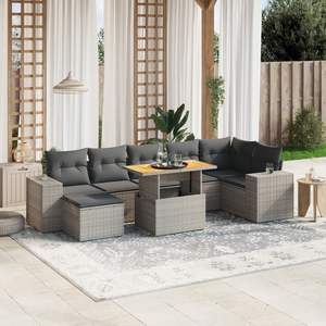 Conjunto de Sofá de Jardín de Ratán PE Gris con Reposabrazos Ajustables Grandes, Muebles de Exterior Cómodos - Product Image 1