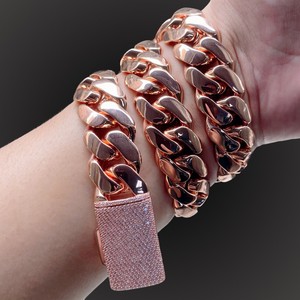 Mens 925 <b>Silver</b> 24MM Rose Gold Cuban Link <b>Chain</b> Polished Statement Necklace Luxury Miami Curb <b>Chain</b> Secure <b>Box</b> Clasp - Product Image 3