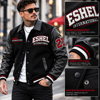 Blouson universitaire noir pour homme avec manches en cuir et broderie de lettres au dos – Veste décontractée d'automne – Prix de gros, OEM, prix abordable, personnalisable